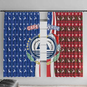 Cape Verde Christmas Window Curtain Festive Pattern Christmas Tree and National Emblem Motif - African Pride