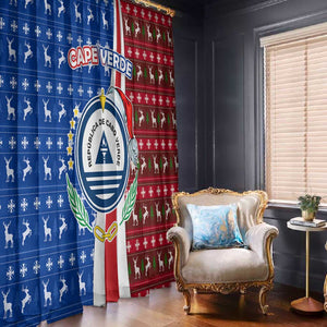 Cape Verde Christmas Window Curtain Festive Pattern Christmas Tree and National Emblem Motif - African Pride