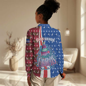 Cape Verde Christmas Women Casual Shirt Festive Pattern Christmas Tree and National Emblem Motif - African Pride