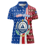 Cape Verde Christmas Women Polo Shirt Festive Pattern Christmas Tree and National Emblem Motif - African Pride