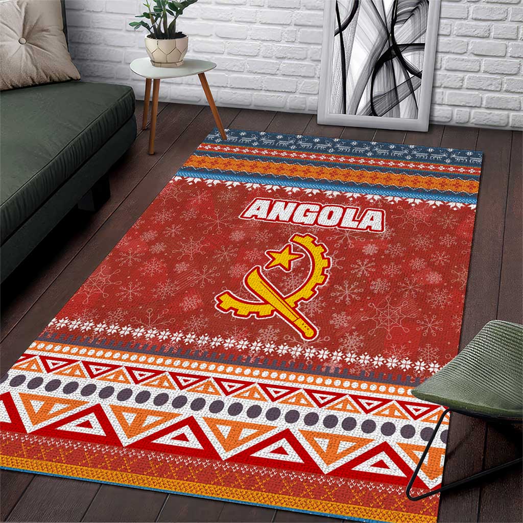 Angola Christmas Area Rug Snowflake Pattern Tribal Santa Claus Motif - African Pride