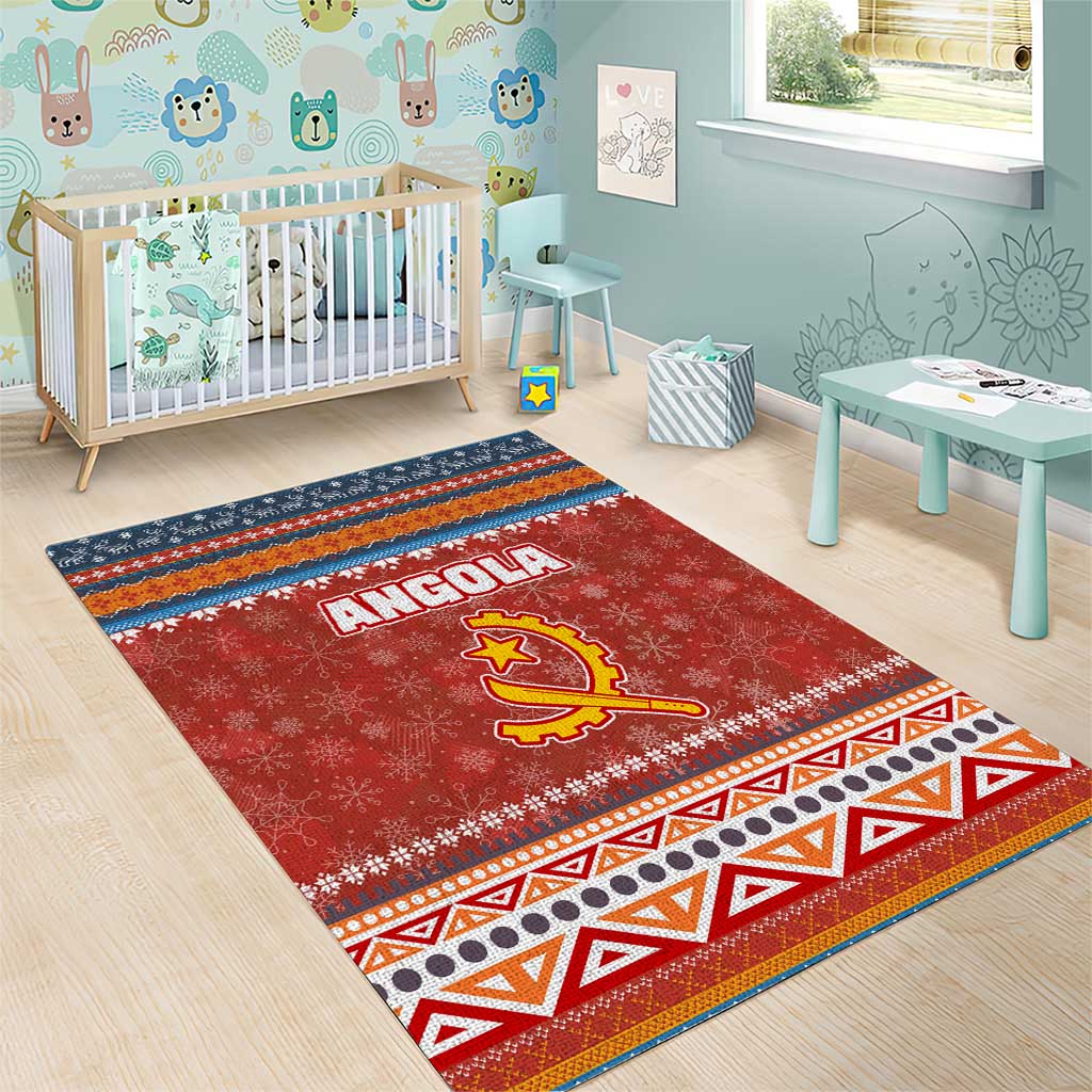 Angola Christmas Area Rug Snowflake Pattern Tribal Santa Claus Motif - African Pride