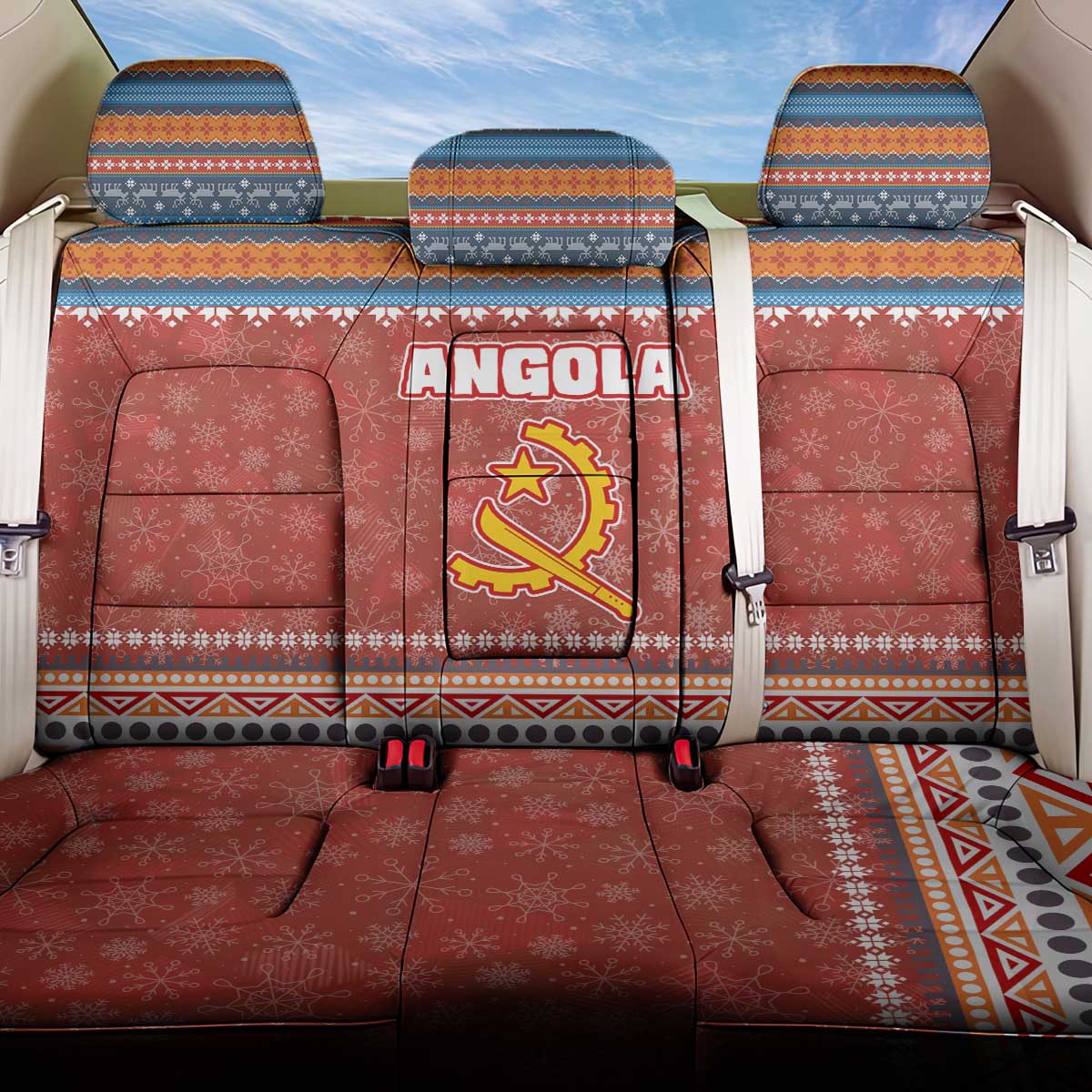 Angola Christmas Back Car Seat Cover Snowflake Pattern Tribal Santa Claus Motif - African Pride