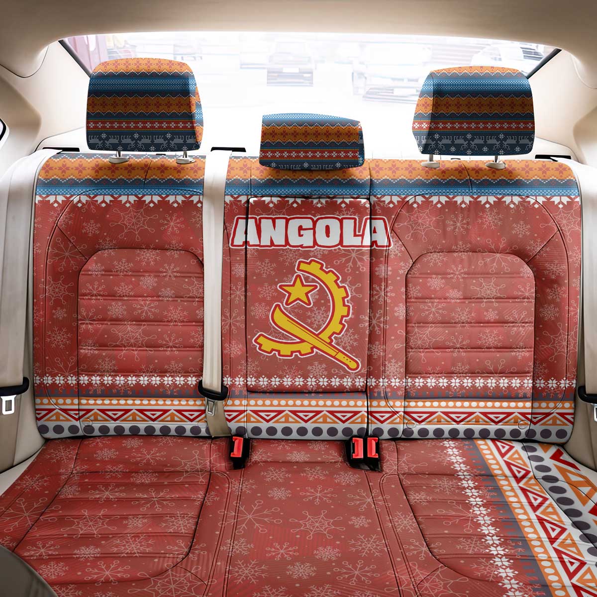 Angola Christmas Back Car Seat Cover Snowflake Pattern Tribal Santa Claus Motif - African Pride