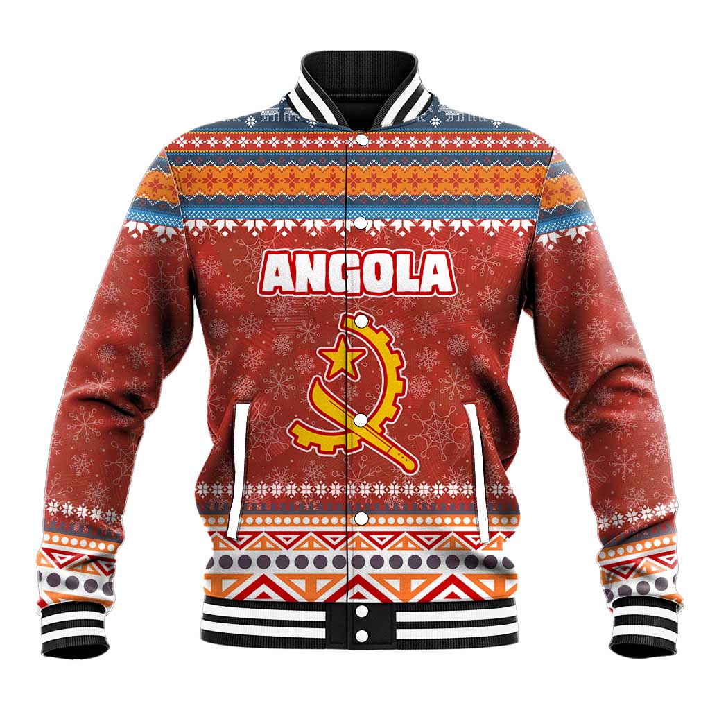Angola Christmas Baseball Jacket Snowflake Pattern Tribal Santa Claus Motif - African Pride