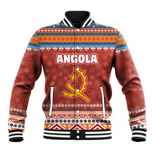 Angola Christmas Baseball Jacket Snowflake Pattern Tribal Santa Claus Motif - African Pride
