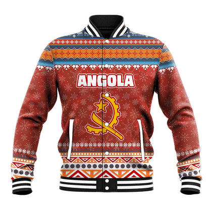 Angola Christmas Baseball Jacket Snowflake Pattern Tribal Santa Claus Motif - African Pride