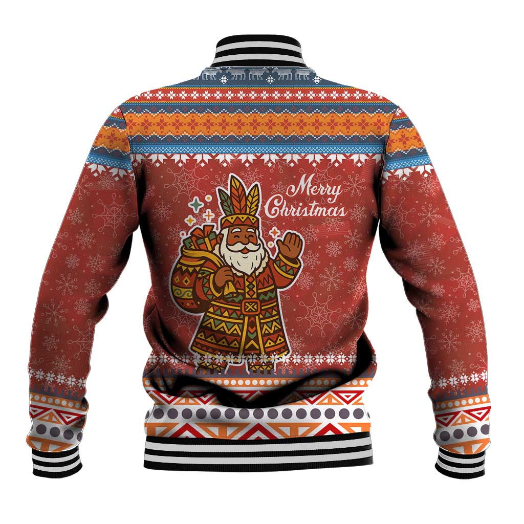 Angola Christmas Baseball Jacket Snowflake Pattern Tribal Santa Claus Motif - African Pride