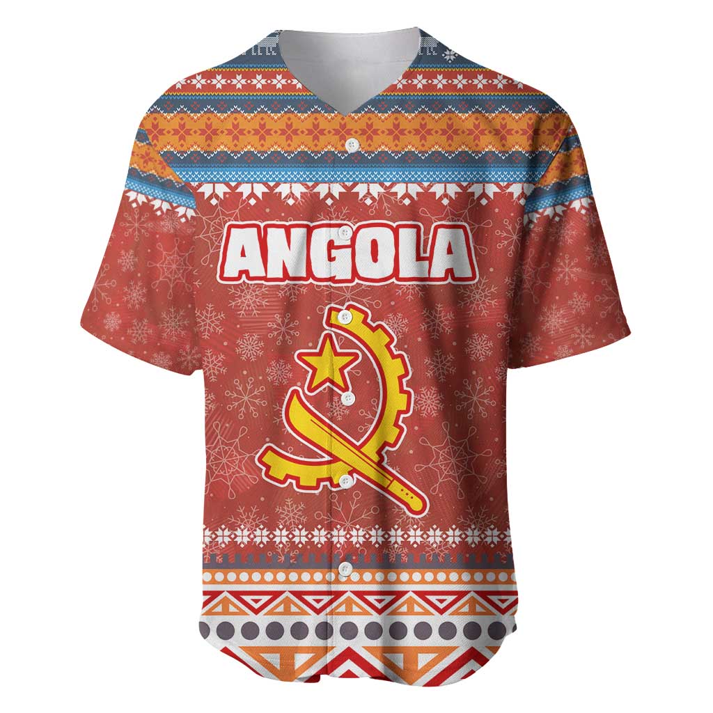 Angola Christmas Baseball Jersey Snowflake Pattern Tribal Santa Claus Motif - African Pride