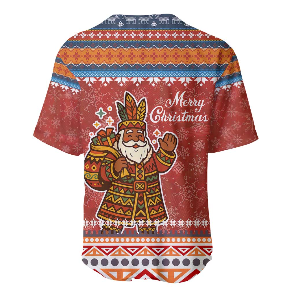 Angola Christmas Baseball Jersey Snowflake Pattern Tribal Santa Claus Motif - African Pride