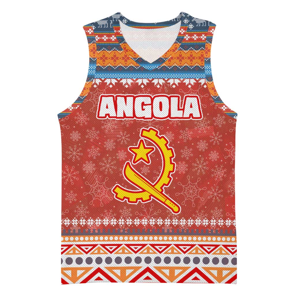 Angola Christmas Basketball Jersey Snowflake Pattern Tribal Santa Claus Motif - African Pride