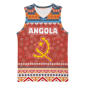 Angola Christmas Basketball Jersey Snowflake Pattern Tribal Santa Claus Motif - African Pride