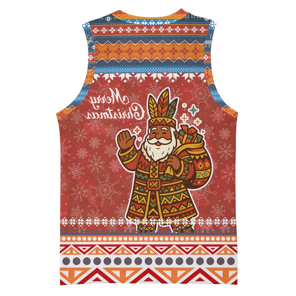 Angola Christmas Basketball Jersey Snowflake Pattern Tribal Santa Claus Motif - African Pride