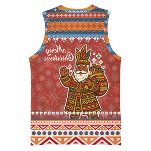 Angola Christmas Basketball Jersey Snowflake Pattern Tribal Santa Claus Motif - African Pride
