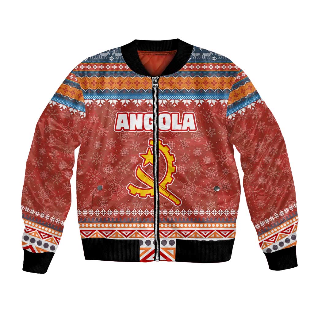 Angola Christmas Bomber Jacket Snowflake Pattern Tribal Santa Claus Motif - African Pride