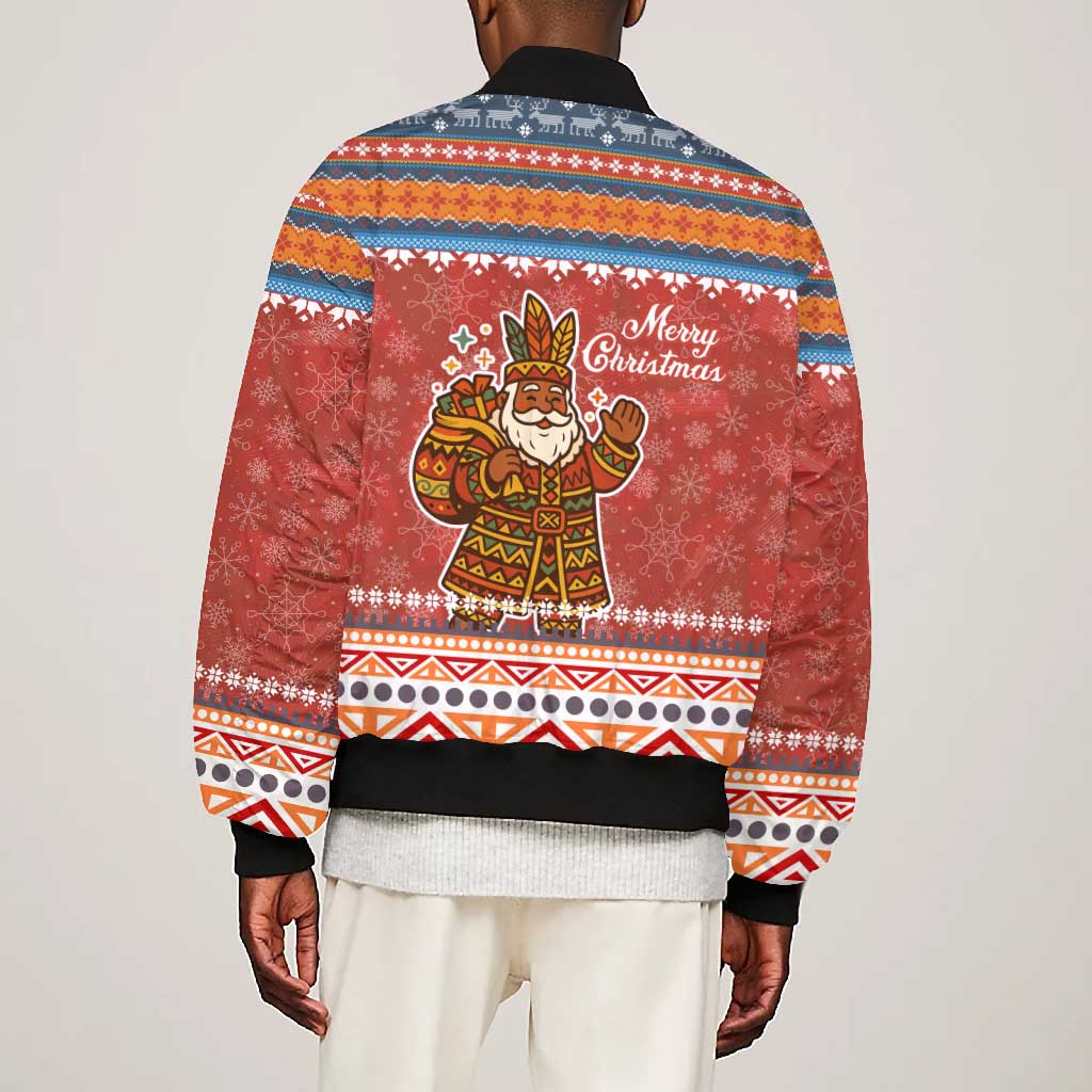 Angola Christmas Bomber Jacket Snowflake Pattern Tribal Santa Claus Motif - African Pride