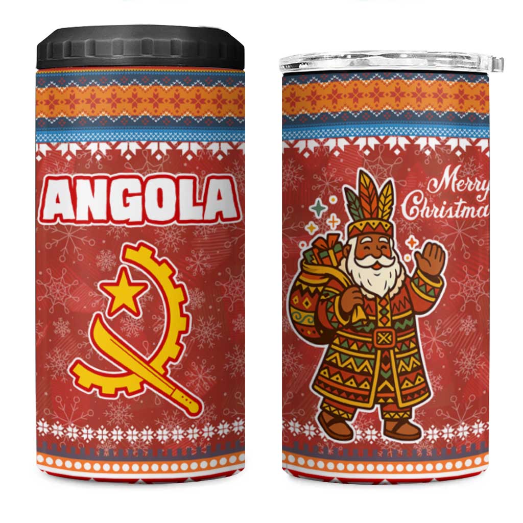 Angola Christmas 4 in 1 Can Cooler Tumbler Snowflake Pattern Tribal Santa Claus Motif - African Pride