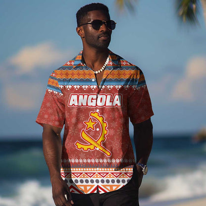 Angola Christmas Hawaiian Shirt Snowflake Pattern Tribal Santa Claus Motif - African Pride