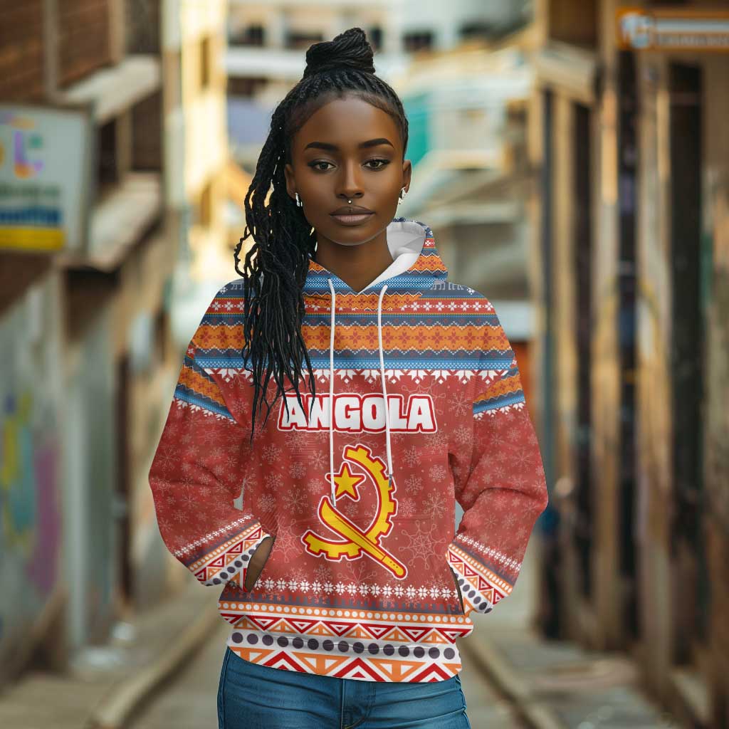 Angola Christmas Hoodie Snowflake Pattern Tribal Santa Claus Motif - African Pride
