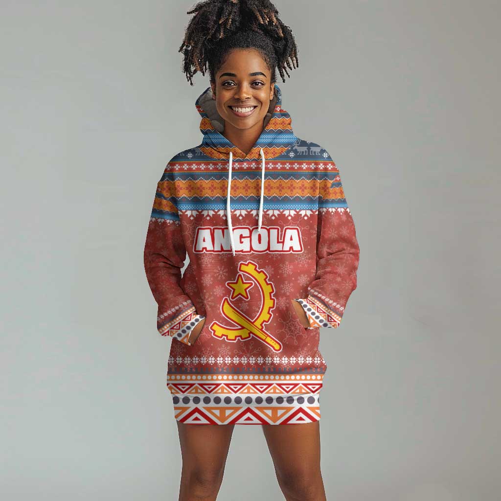 Angola Christmas Hoodie Dress Snowflake Pattern Tribal Santa Claus Motif - African Pride