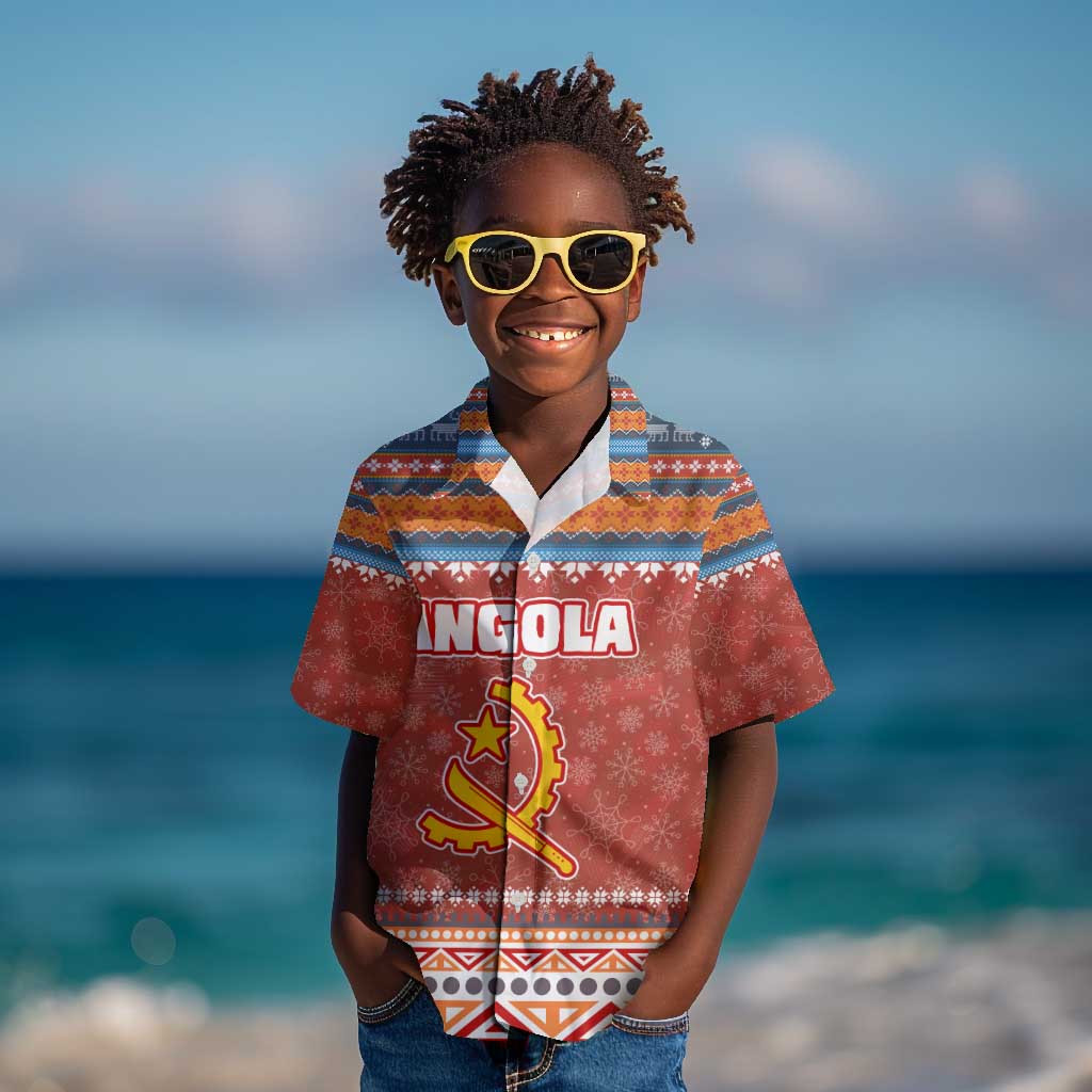 Angola Christmas Kid Hawaiian Shirt Snowflake Pattern Tribal Santa Claus Motif - African Pride