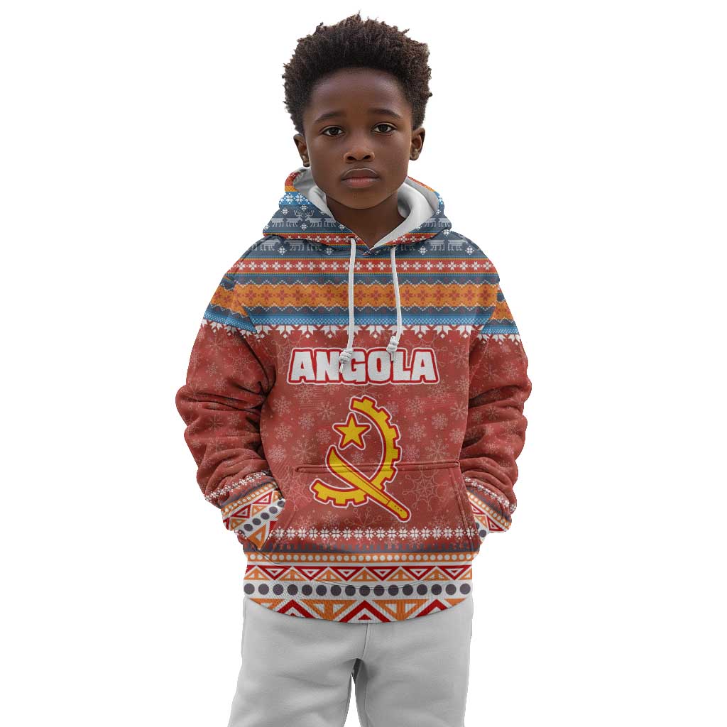 Angola Christmas Kid Hoodie Snowflake Pattern Tribal Santa Claus Motif - African Pride