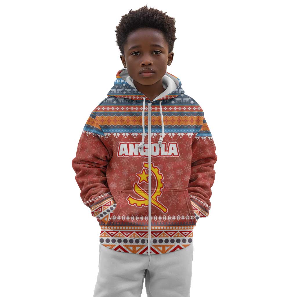 Angola Christmas Kid Hoodie Snowflake Pattern Tribal Santa Claus Motif - African Pride