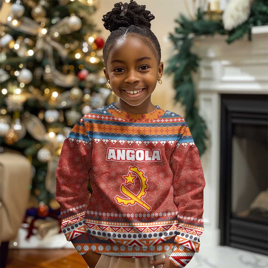 Angola Christmas Kid Ugly Christmas Sweater Snowflake Pattern Tribal Santa Claus Motif - African Pride