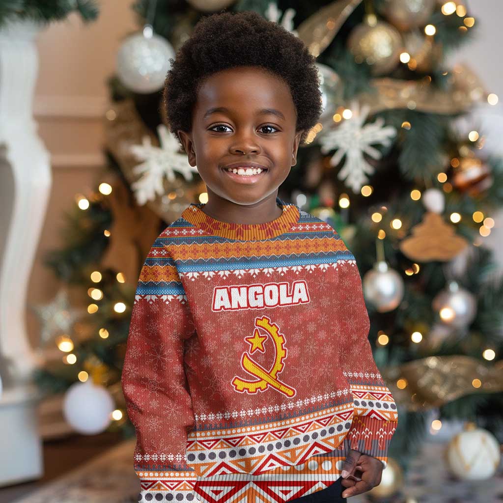 Angola Christmas Kid Ugly Christmas Sweater Snowflake Pattern Tribal Santa Claus Motif - African Pride
