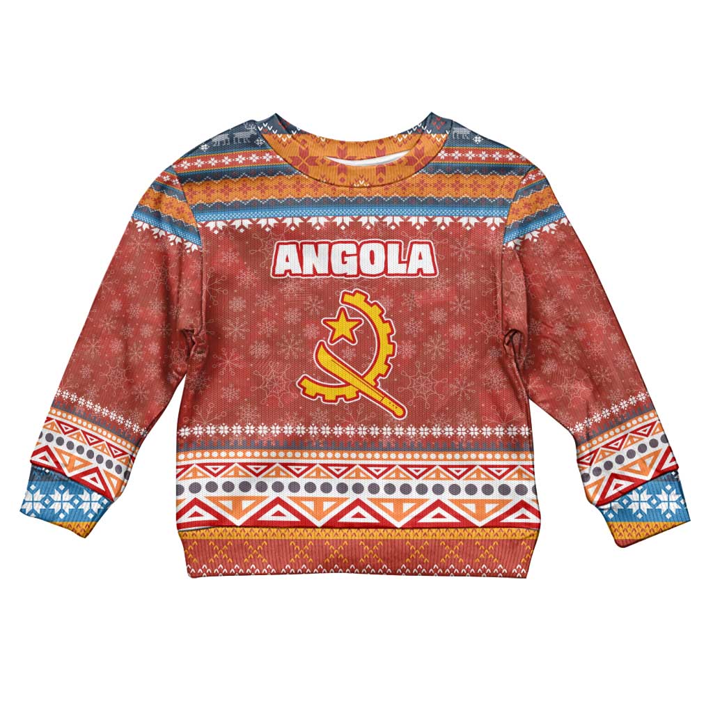Angola Christmas Kid Ugly Christmas Sweater Snowflake Pattern Tribal Santa Claus Motif - African Pride