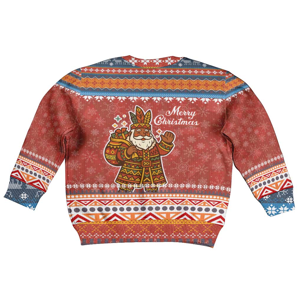 Angola Christmas Kid Ugly Christmas Sweater Snowflake Pattern Tribal Santa Claus Motif - African Pride
