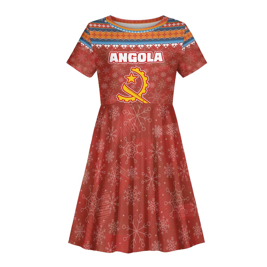 Angola Christmas Kid Short Sleeve Dress Snowflake Pattern Tribal Santa Claus Motif - African Pride