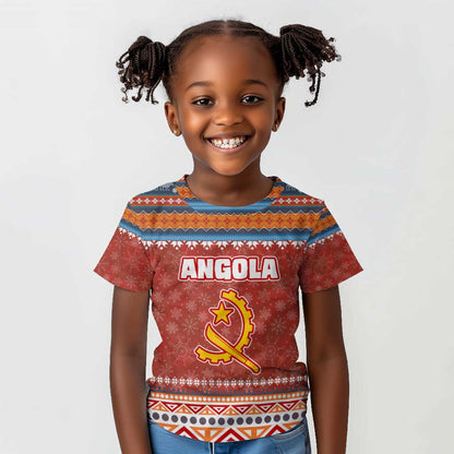 Angola Christmas Kid T shirt Snowflake Pattern Tribal Santa Claus Motif - African Pride