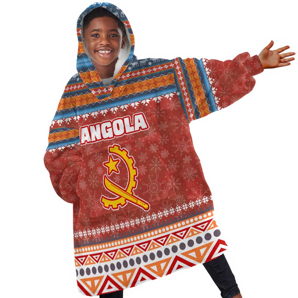 Angola Christmas Kid Wearable Blanket Hoodie Snowflake Pattern Tribal Santa Claus Motif - African Pride