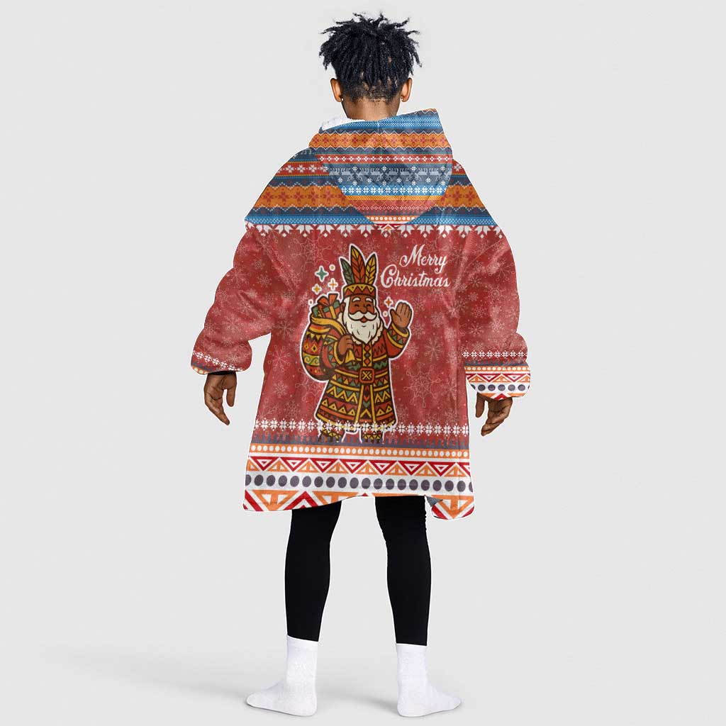 Angola Christmas Kid Wearable Blanket Hoodie Snowflake Pattern Tribal Santa Claus Motif - African Pride