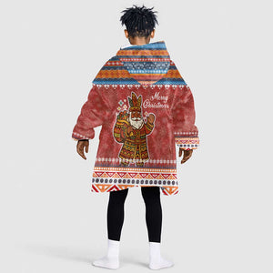 Angola Christmas Kid Wearable Blanket Hoodie Snowflake Pattern Tribal Santa Claus Motif - African Pride
