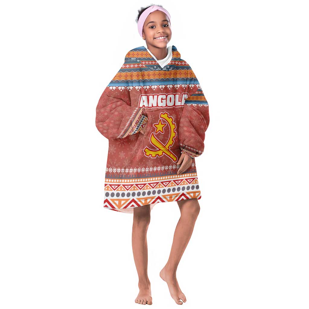 Angola Christmas Kid Wearable Blanket Hoodie Snowflake Pattern Tribal Santa Claus Motif - African Pride