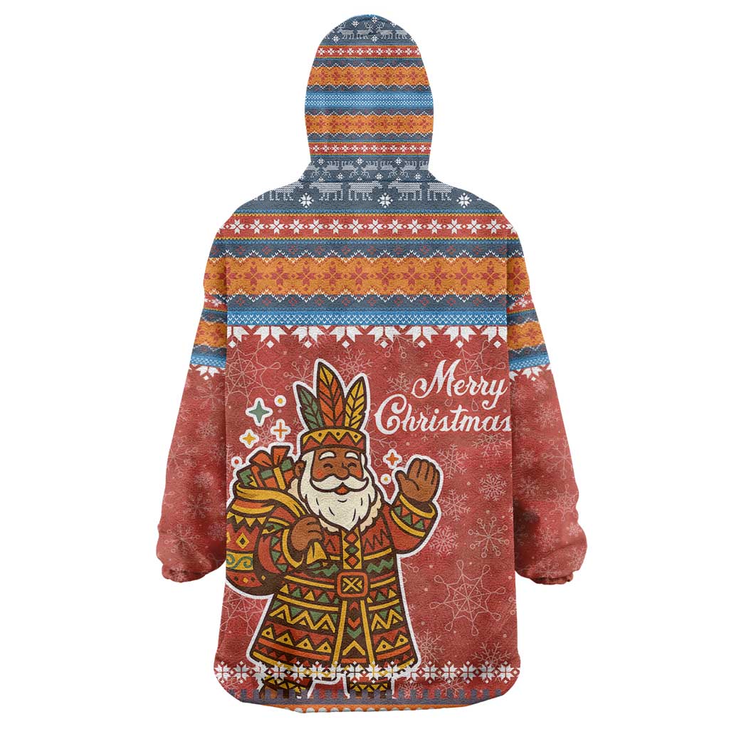 Angola Christmas Kid Wearable Blanket Hoodie Snowflake Pattern Tribal Santa Claus Motif - African Pride