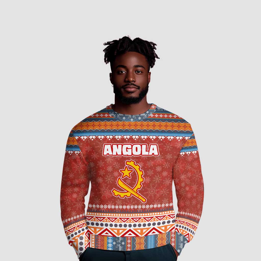 Angola Christmas Ugly Christmas Sweater Snowflake Pattern Tribal Santa Claus Motif - African Pride