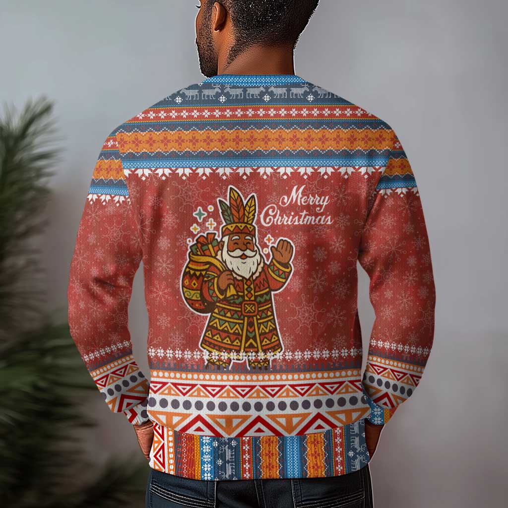 Angola Christmas Ugly Christmas Sweater Snowflake Pattern Tribal Santa Claus Motif - African Pride