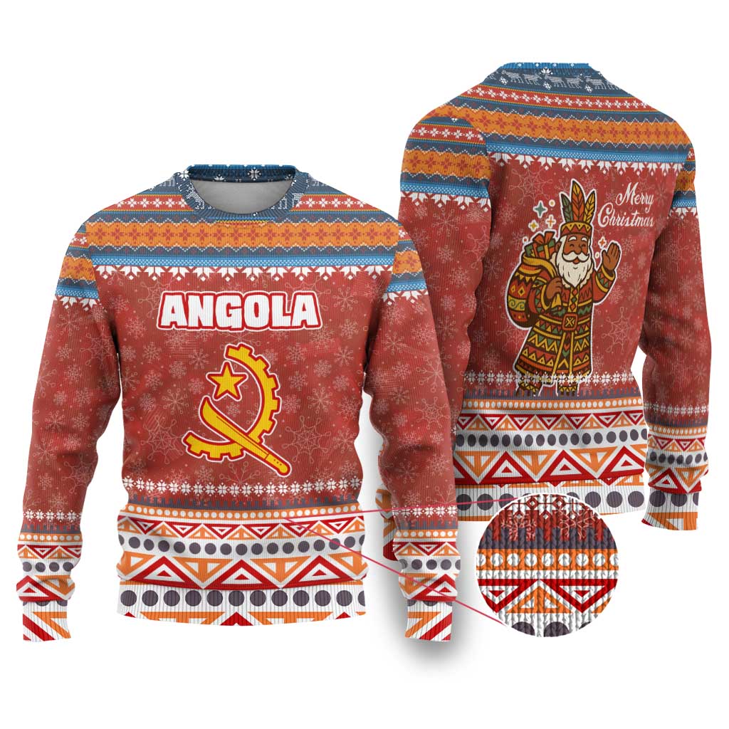 Angola Christmas Ugly Christmas Sweater Snowflake Pattern Tribal Santa Claus Motif - African Pride