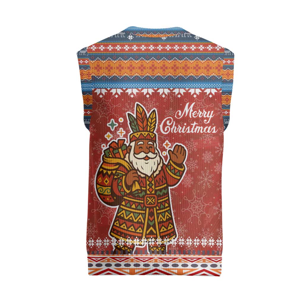 Angola Christmas Knitted V-Neck Vest Snowflake Pattern Tribal Santa Claus Motif - African Pride