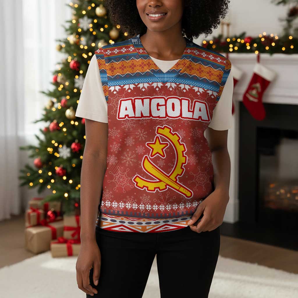 Angola Christmas Knitted V-Neck Vest Snowflake Pattern Tribal Santa Claus Motif - African Pride