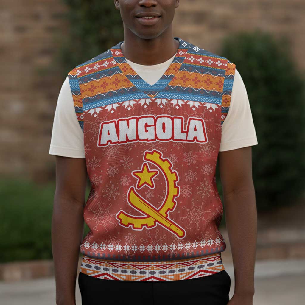 Angola Christmas Knitted V-Neck Vest Snowflake Pattern Tribal Santa Claus Motif - African Pride