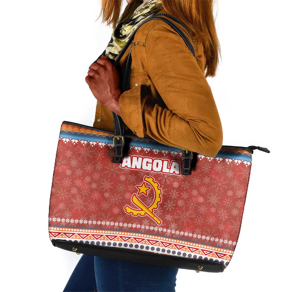 Angola Christmas Leather Tote Bag Snowflake Pattern Tribal Santa Claus Motif - African Pride