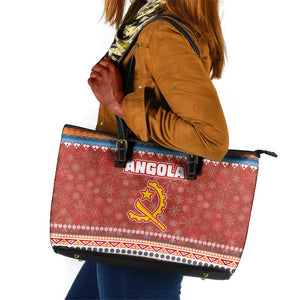 Angola Christmas Leather Tote Bag Snowflake Pattern Tribal Santa Claus Motif - African Pride