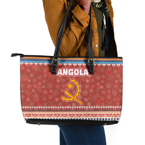 Angola Christmas Leather Tote Bag Snowflake Pattern Tribal Santa Claus Motif - African Pride