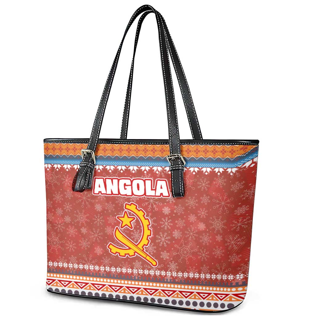 Angola Christmas Leather Tote Bag Snowflake Pattern Tribal Santa Claus Motif - African Pride