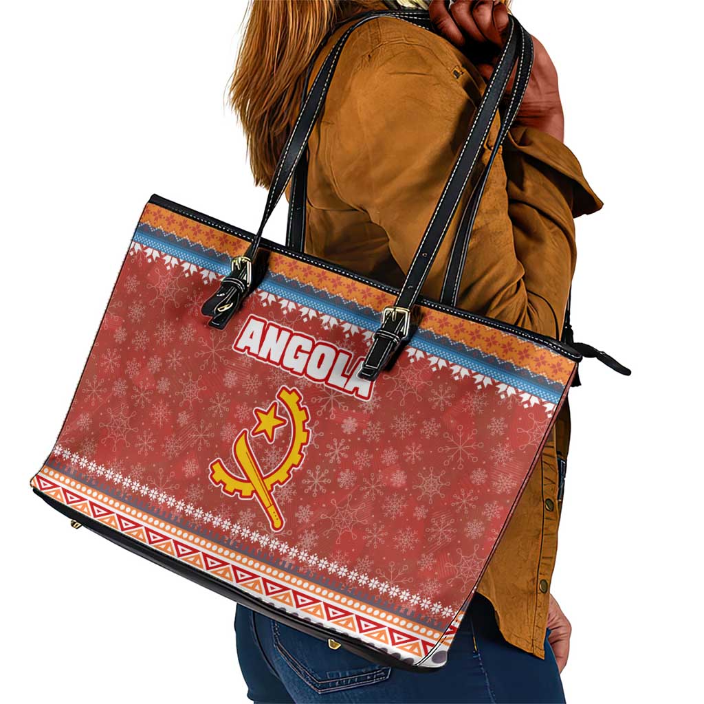 Angola Christmas Leather Tote Bag Snowflake Pattern Tribal Santa Claus Motif - African Pride