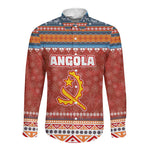 Angola Christmas Long Sleeve Button Shirt Snowflake Pattern Tribal Santa Claus Motif - African Pride